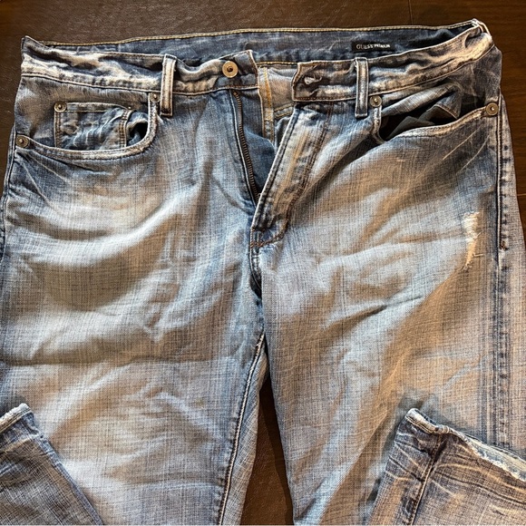 Men’s Guess Premium Denim Washout Distressed Jeans Wide Boot Cut 36x30 - Picture 4 of 13
